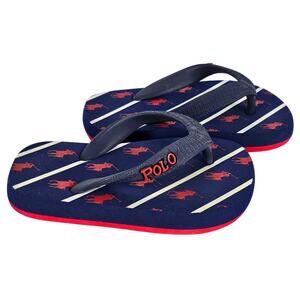 POLO RALPH LAUREN RARE TODDLER THONG FOAM FLIP FLOPS BLUE / RED / WHITE SIZE 5-6
